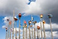 Funny colored nesting boxes on wooden columns, Iceland