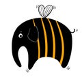 funny colorful cartoon flying elefant-bee, freehand vector clipart, illustration with cute character