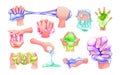 Funny colorful cartoon homemade slime holding in the hand.