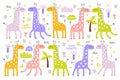 Funny colorful childish giraffe animals emotion cartoon characters with happy face seamless pattern Royalty Free Stock Photo