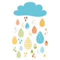 Funny colorful drops of rain clouds. Vector autumn banner Kids fall background