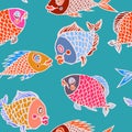 Funny colorful fishes, white outline