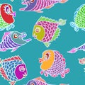 Funny colorful fishes, white outline