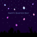 Funny and Colorful Happy Easter greeting card with silhouette of rabbit, bunny,eggs illustration, stars and text. can use for