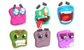 Funny Colorful Monsters Emojis Set, Slime Cartoon Characters with Different Emotions Royalty Free Stock Photo