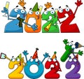 Funny Colorful New Year Numbers 2022 Cartoon Characters. Vector Collection Set Royalty Free Stock Photo