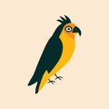 Funny colorful parrot hand drawn vector illustration. Cute exotic macaw bird in flat style for kids logo.