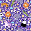 Funny colorful pattern with animals, decorative elements on a neutral background. theme for children. vector. Royalty Free Stock Photo