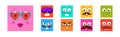 Funny Colorful Square Emoji Faces and Comic Avatars Vector Set