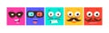 Funny Colorful Square Emoji Faces and Comic Avatars Vector Set