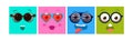 Funny Colorful Square Emoji Faces and Comic Avatars Vector Set