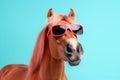 horse fun goggles fashion smile portrait background funny colourful animal sunglasses. Generative AI.