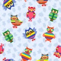 Funny colourful owl seamless pattern