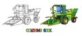 Funny combine harvester with eyes. Coloring book Royalty Free Stock Photo