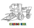 Funny combine harvester with eyes. Coloring book