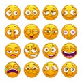 Funny comic cartoon yellow smiley faces set.