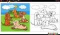 funny comic dogs characters group outdoor coloring page