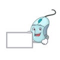 Funny computer mouse cartoon character design style with board