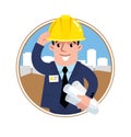 Funny construction engineer or architect. Emblem