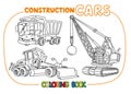 Funny constuction cars set. Coloring book