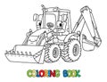 Funny constuction tractor with eyes. Coloring book