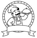 Funny cook or chef. Coloring book. Emblem