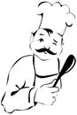 Funny cook with spoon winking.