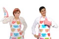 Funny cooking couple-man in apron and chef woman