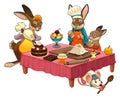 Funny cooking scene with rabbits making sweets