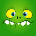 Funny cool cartoon gremlin face. Vector Halloween green monster character. Royalty Free Stock Photo