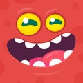 Funny cool cartoon monster face. Vector Halloween red monster character.