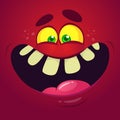 Funny cool cartoon monster face. Vector Halloween red monster character Royalty Free Stock Photo