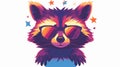 Funny funny cool raccoon in sunglasses. Sassy comic animal in star sunglasses. Funky mammal is macho and cute. Childish Royalty Free Stock Photo