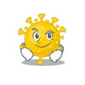 Funny corona virus diagnosis mascot character showing confident gesture