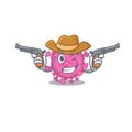 Funny corona virus organic as a cowboy cartoon character holding guns