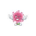 Funny corona virus parasite cartoon design style with wink eye face