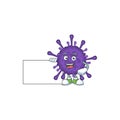 Funny coronavirinae cartoon design Thumbs up with a white board Royalty Free Stock Photo