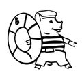 Anthropomorphic cartoon vector pigglet shipboy and life saver Royalty Free Stock Photo