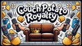 Funny Couch Potato Royalty design featuring a crowned couch surrounded by snacks, chips, and soda Royalty Free Stock Photo