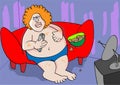 Funny couch potato sedentary lifestyle cartoon Royalty Free Stock Photo