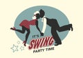 Funny couple silhouettes dancing swing