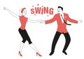 Funny couple wearing retro clothes dancing jazz, swing or rock and roll