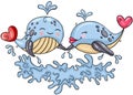 Funny couple of whale on sea Royalty Free Stock Photo