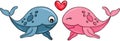 Funny couple of whales with heart