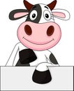 Funny cow with blank sign Royalty Free Stock Photo