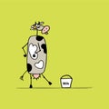 Funny cow with bucket of milk, sketch Royalty Free Stock Photo