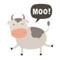 Funny cow cartoon. Talking cloud MOO. Vector Illustration