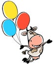 Funny cow flies on balloons