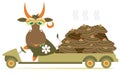 Cow, truck and organic manure illustration