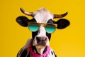funny cow head colourful portrait animal face character sunglasses cute. Generative AI.